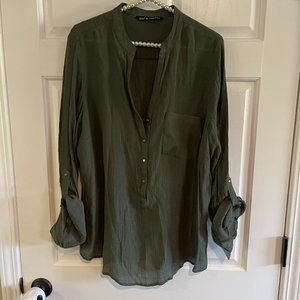 Zac & Rachel Ladies Long Sleeve Mock Deep V-Neck Blouse Size XL